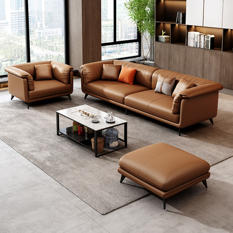 办公室沙发真皮简约商务接待老板办公会客区休闲现代茶几组合套餐