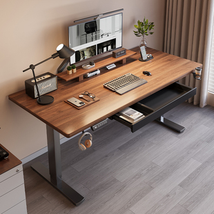 巧思百居双电机智能电动升降桌实木居家办公电脑桌书桌抽屉款SD33