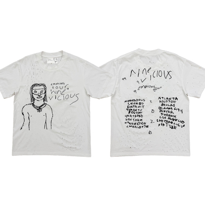Nine Vicious EMOTIONS Tour Merch Tee印花水洗破坏做旧短袖T恤