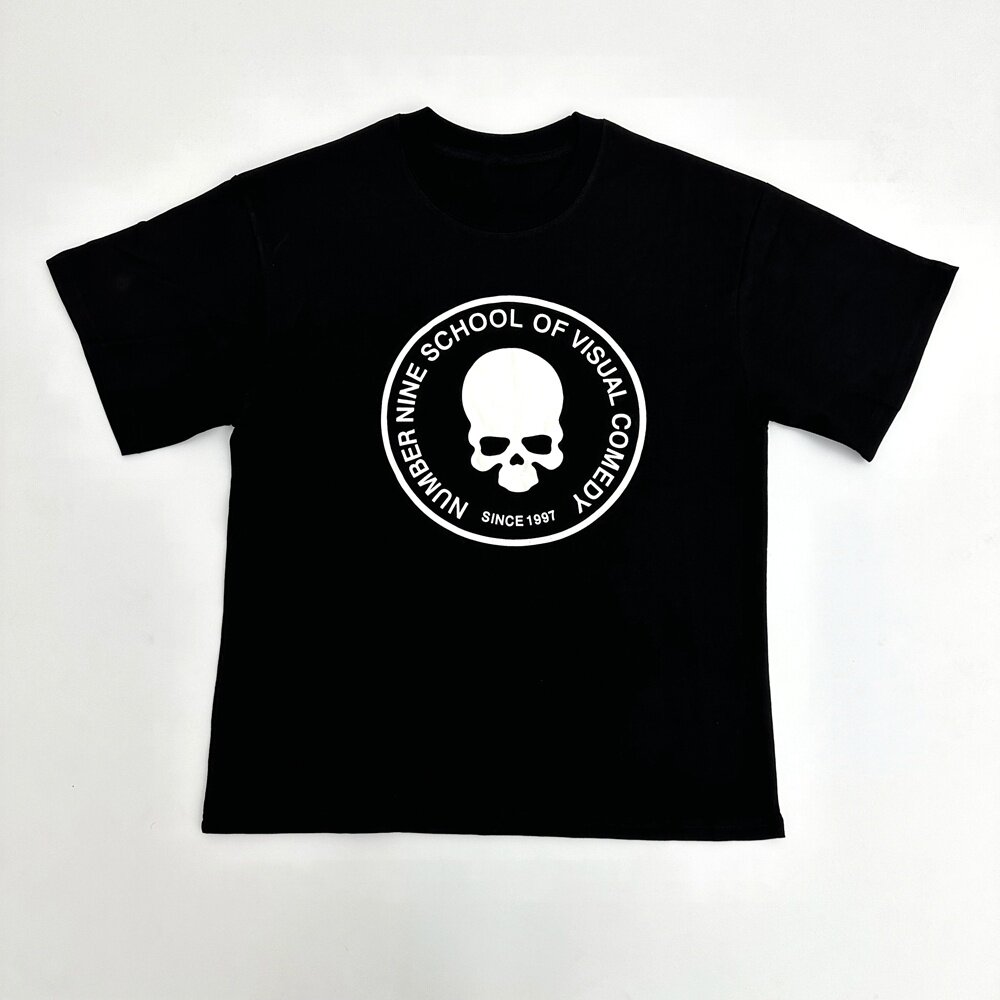 thumbnail for Kk11 Number Nine N9 Skull Print Distressed Cracked Print Short-Sleeve T-Shirt Vintage Black and White Style