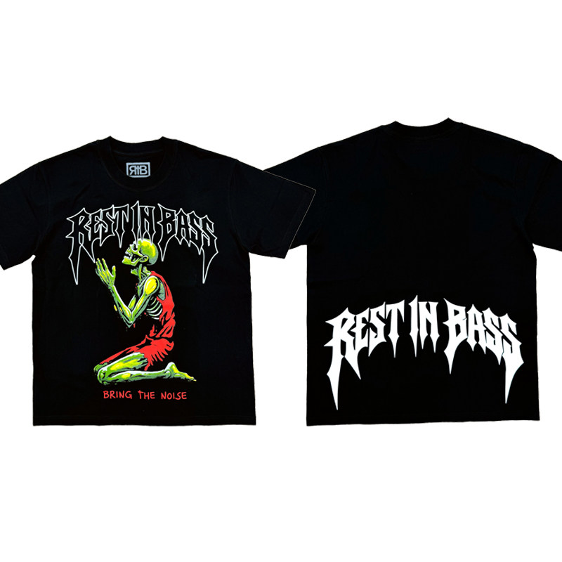 thumbnail for KK11 Praiseche rest in bass peace tee slogan skull print and plain short-sleeved T-shirt