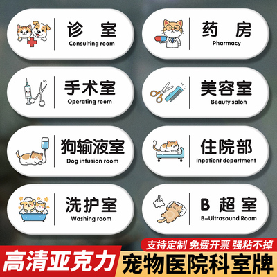 亚克力宠物店动物医院诊室门牌科室牌猫咪狗狗洗护室美容区寄养区标识牌观察区住院部隔离室输液室标识提示牌
