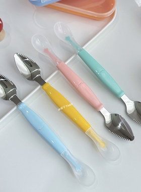 可拆卸食品级304宝宝果泥勺子双头式刮泥勺婴儿水果挖泥勺宝辅食