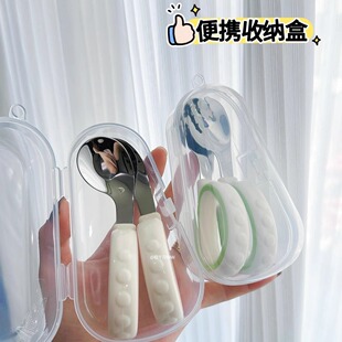 宝训练勺叉 316L宝宝自主进食勺子婴儿学吃饭儿童不锈钢餐具辅食元