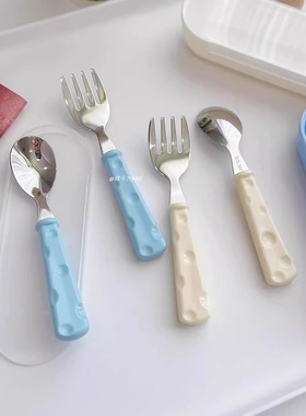 程千万WAN 304不锈钢儿童餐具高颜值奶酪勺子甜品水果叉可爱套装