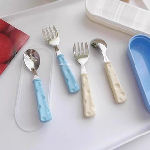 程千万WAN 304不锈钢儿童餐具高颜值奶酪勺子甜品水果叉可爱套装