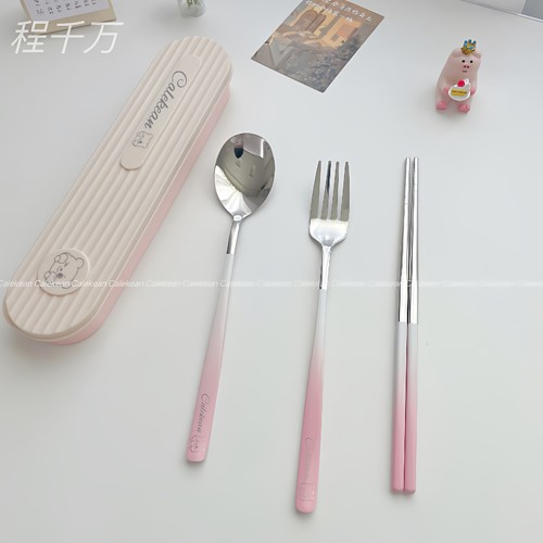 高颜值不锈钢勺叉筷子三件套餐具