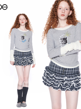 【热销补货】Effet de Soleil假两件正肩长袖T恤女修身上衣打底衫