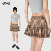 月亮提花百褶格子半身裙短裙 SERRE ENG MARINE
