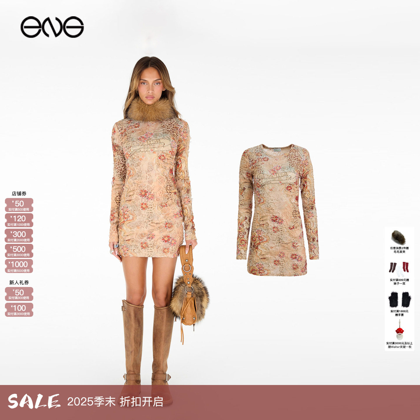 【ENG】Guess U.S.A 印花圆领长袖连衣裙女装新品25秋