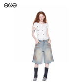 王玉雯明星同款 双腰做旧牛仔短裤 Effet Soleil 中裤 女