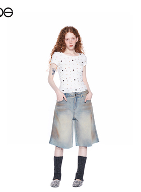 【王玉雯明星同款】Effet de Soleil 双腰做旧牛仔短裤中裤女