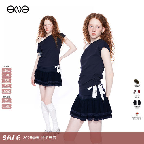 【热销推荐】Effet de Soleil斜肩露肩短袖T恤女装不规则无袖上衣