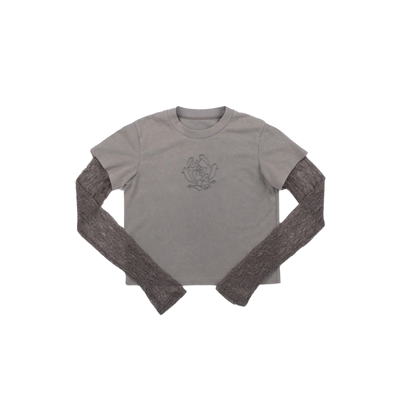 美式正肩蕾丝拼接短袖T恤