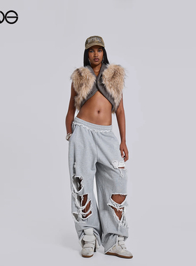 【ENG】JADED LONDON 街头风破洞休闲阔腿裤慢跑长裤男女