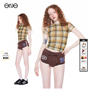 ENG 撞色网纱格纹短袖 Effet Soleil T恤上衣女装