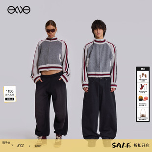 LONDON复古撞色条纹立领拉链毛衣外套男女新品 JADED 25冬 ENG