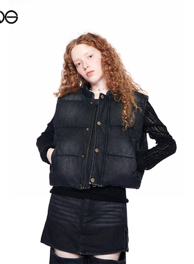 【ENG】Effet de Soleil水洗做旧牛仔马甲夹棉短外套女叠穿背心