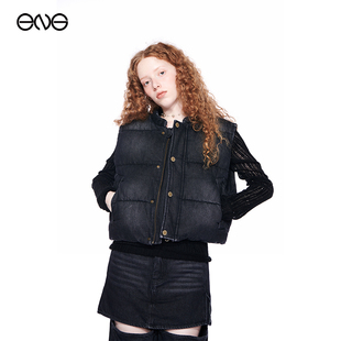 【ENG】Effet de Soleil水洗做旧牛仔马甲夹棉短外套女叠穿背心