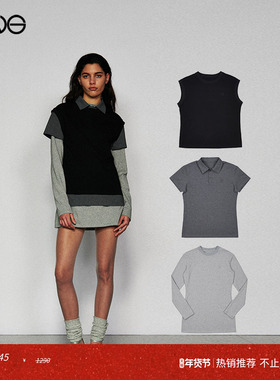 【ENG Limited Collection】叠穿风撞色Polo领连衣裙女简约休闲