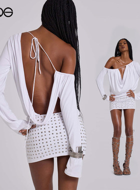 【ENG】JADED LONDON辣妹风露肩长袖连衣裙包臀裙铆钉女新品25冬