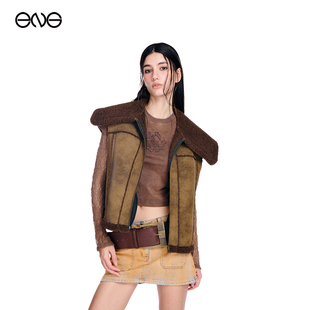 【ENG】Effet de Soleil复古大翻领马甲上衣女短款拉链外套女秋冬