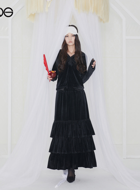 【ENG】Effet de Soleil 丝绒花边连帽上衣蛋糕裙半裙女新品25秋