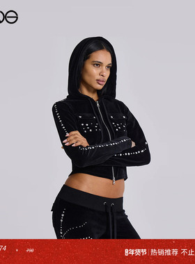 【ENG】JADED LONDON 丝绒铆钉水钻拉链连帽衫  秋冬