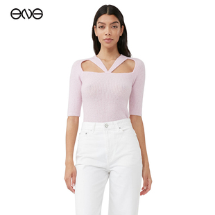 淡粉色镂空剪裁修身 GANNI 特惠 羊毛针织衫 断码