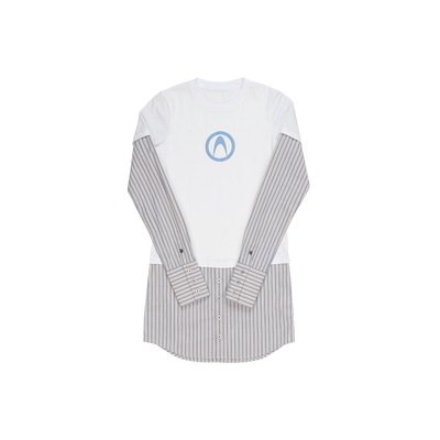 撞色拼接假两件长袖T恤女