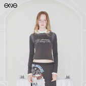 ENG T恤打底女装 Effet Soleil中古风印花圆领长袖 新品 25秋