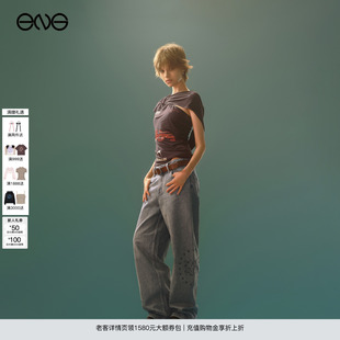 女新品 25秋 廢土風(fēng)印花做舊牛仔長褲 Department ENG Anomalies