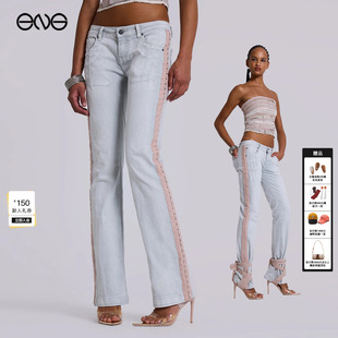 LONDON 美式 新品 ENG 25秋 女装 JADED 长裤 辣妹低腰浅色牛仔裤