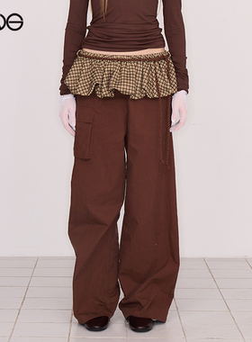 【ENG】Effet de Soleil复古格纹假两件裙裤休闲工装裤女新品26春