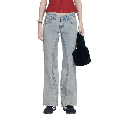 LOGO拼接设计牛仔长裤