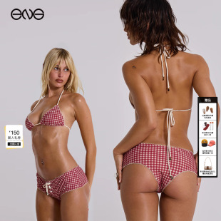 ENG 套装 JADED 复古辣妹格纹绑带三角比基尼泳衣泳裤 女 LONDON