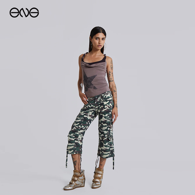 【ENG】JADED LONDON 美式休闲迷彩工装抽绳短裤七分裤女