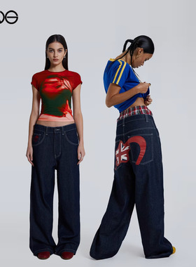 【ENG】JADED LONDON 印花阔腿直筒长裤原色牛仔裤男女 新品25秋