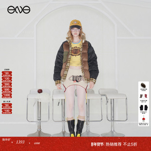 【博主同款】Effet de Soleil格纹拼色双面羽绒夹克外套女新品25