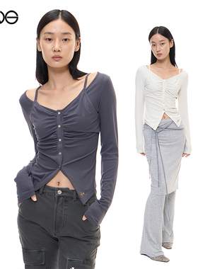 【ENG】2000 ARCHIVES 纽扣针织长袖T恤上衣女装 淡人穿搭