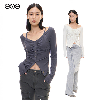 【ENG】2000 ARCHIVES 纽扣针织长袖T恤上衣女装 淡人穿搭