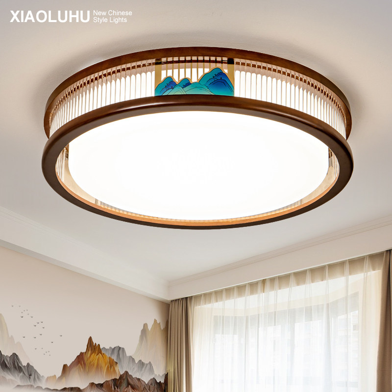 新中式吸顶灯长方形led灯具实木中国风仿古典客厅灯卧室套餐灯饰