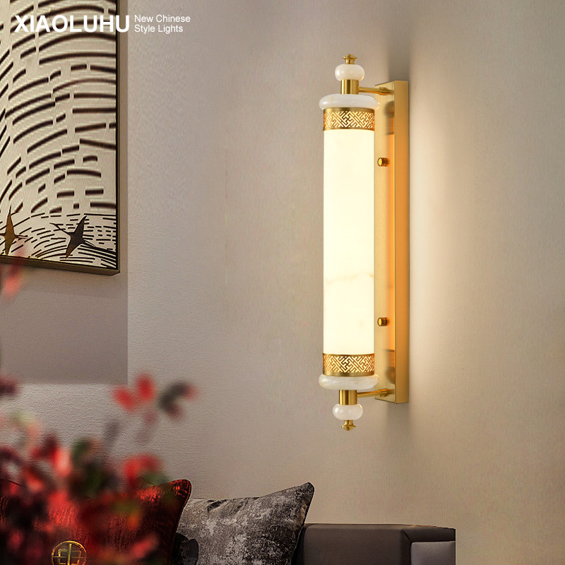 新中式壁灯酒店大堂复古过道灯全铜中国风别墅客厅背景墙长条灯具