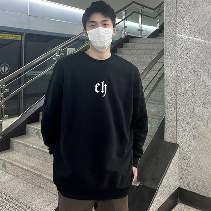 CH圆领卫衣男2024新款秋冬季宽松纯棉加绒加厚国潮牌CB情侣装上衣