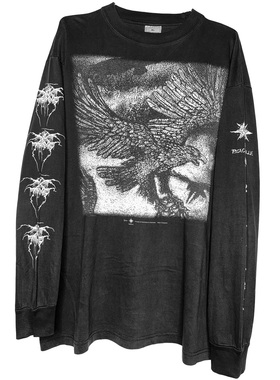 茂密有声工作室Vintage 2001 Darkthrone嘻哈做旧复古水洗长袖T恤