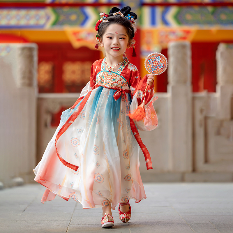 汉服女童2024春秋款儿童古风高端超仙国风连衣裙女孩中式表演襦
