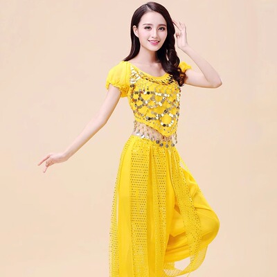 印度舞蹈成人表演服民族新款长裙短袖风情练功敦煌服饰亮片女装