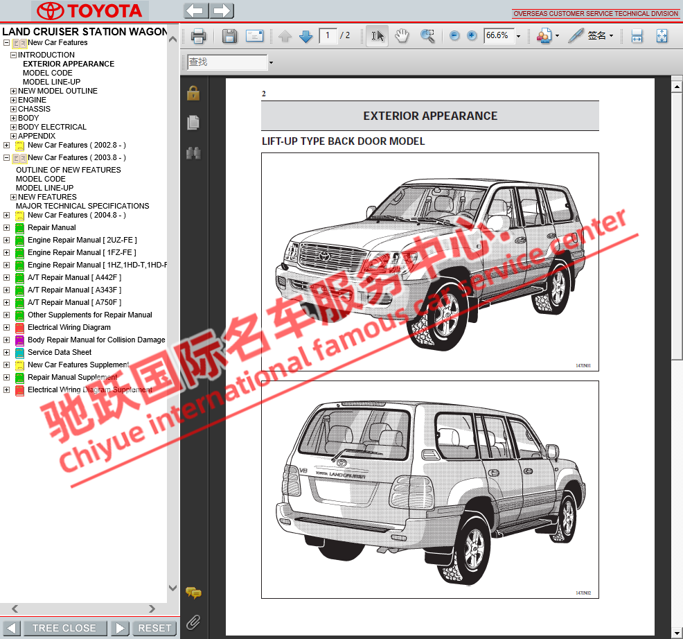 1997-2007年款丰田酷路泽LC100原厂维修手册电路图陆地巡洋舰资料