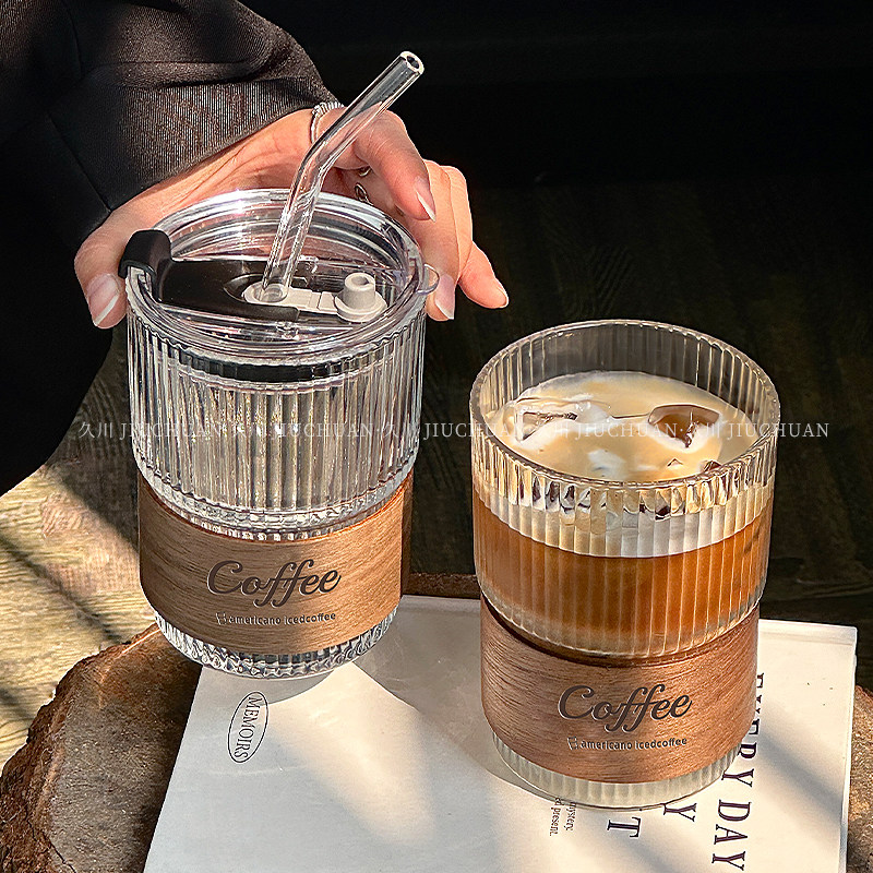 ins咖啡杯带盖吸管水杯高颜值冰美式拿铁牛奶饮料杯子玻璃杯定制