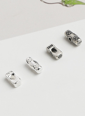 S925纯银复古花纹方条圆柱隔珠DIY串珠水晶手链ins风散珠饰品配件